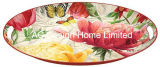 2 Size Oval Chrysanthemum Custom Design Paper Decal Metal Serving Tray W/Handle