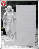 White Marble Headstone with Statue for Memorial Garden