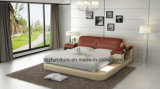 American Luxury Storage Furniture Bedroom Leather Bed with LED