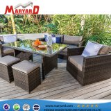 High Quality Outdoor Rattan Sofa Set Poly Rattan Sofa with Glass Top Table Garden Set