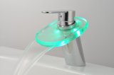 Brass and Glass Waterfall LED Basin Faucet (QH0802-1F)