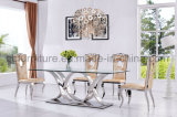 Glass Dining Table with Steel Frame New Design