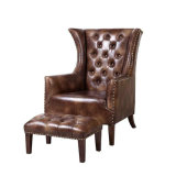 New Classic Club Chair, Leather Sofa Chair with Stool (DF-011)