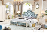 French Luxury Royal Style White Leather Bed Bedroom Sets with White Solid Wood Furniture (6011)