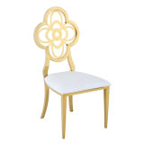 Ornamental Engraving Stainless Steel Metal Rose Back Titanium Dining Chair for Wedding Banquet