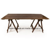 Rustic Style Wooden Trestle Dining Side Table for Restaurant