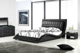 Black Modern Curved Shape LED Leather King Size Bed