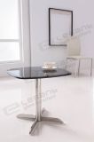 Grey Tempered Glass Side Table with Stainless Steel Base