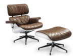 Aviator Leisure Chair with Ottoman, Aluminum Back Lounge Chair, Brown Leather Leisure Chair Yh-182