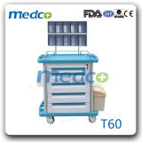 Medical Plastic Cart/ Hospital ABS First Aid Nursing Anesthesia Trolley with Lid Dustbin