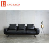 Italian Style Top Black Nappa Genuine Leather Sofa for Living Room