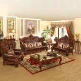 Antique Wood Leather Sofa Set for Home Furniture (529)