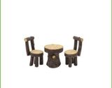 Polyresin Miniature Garden Table and Chair with Wood-Look for Fairy Garden Decoration