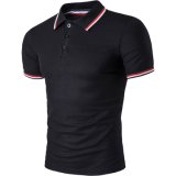 Men's Fashion Stripe Collar Pure Color Short Sleeve Polo T-Shirt