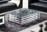 Shiny Stainless Steel Base Clear Tempered Glass Top Coffee Table T-109