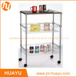 Chrome/ 3 Tiers Adjustable Wire Shelving Cart with Two Baskets and Wooden Workbench