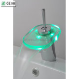 Brass and Glass Waterfall LED Basin Faucet (QH0802F)