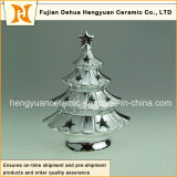 Silver Ceramic Christmas Tree Shape Stand Candle Holder for Home Decoration