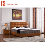Modern Leather Cover Bed with Wooden Frame Bed Sheet Set for Hotel