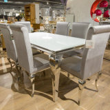 Modern French Louis Super White Glass Dining Table Stainless Steel