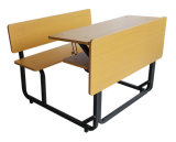 School Double Metal Wooden Table with Attached Chair