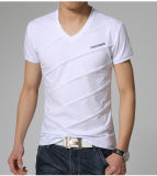 Custom Printing High Quality Men 100% Cotton V Neck T-Shirt