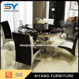Stainless Steel Furniture Dining Set Black Glass Table