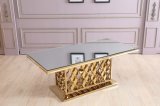 Luxury Middle East Golden Rectangle Tempered Glass Dining Table