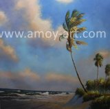 Beach and Tree Handmade Oil Painting on Canvas for Home Decor
