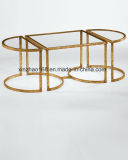 Modern Glass Coffee Table, Bronze Color Metal Frame