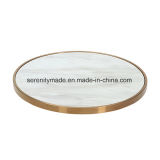 Round White Marble Top Cafe Dining Table with Brass Edge