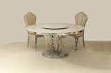 White Marble Dining Table with U Shape Stainless Steel Base