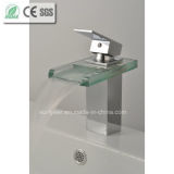 Square Glass Spout Waterfall Brass Basin Sink Faucet (QH0818)