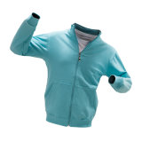 Wholesale Mens Zip up Flannel Cotton Leisure Outdoor Light Blue Hoody Sweatshirt