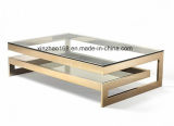 Cheap Golden Color Glass Coffee Table Double Floor