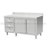 C02-A10 Stainless Steel Sliding Style Storage Cabinet with Three Drawers and Splashbacks