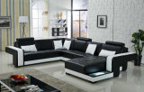 Black U Shape Genuine Leather Sofa