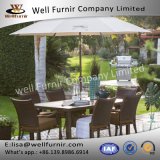 Well Furnir T-083 Rattan Wicker Dining Chair and Steel Slatted Table Set
