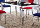 Modern Tempered Glass Top Stainless Steel Legs Frame Dining Table Sj838