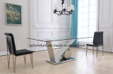 Hot Sale New Design Tempered Glass Top Dining Table with V Shaped Base