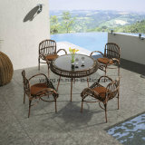 Rattan Outdoor Furniture Aluminum Frame Dining Table Set with Four Chairs