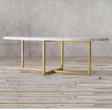 Modern Gold Stainless Steel Legs Marble Top Oval Round Coffee Table