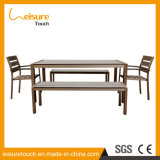 Belt and Road Patio Outdoor Furniture Brushed Aluminum Plastic Wood Stackable Chair Table Set