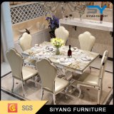 Foshan Furniture Stainless Steel Marble Dining Table with 6 Chairs