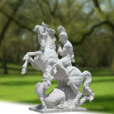 Marble Sculpture of a Soldier Riding The Horse and Evil Dragon
