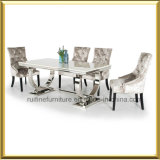 Modern Circle Chrome U Shape Base Solid Marble Dining Table Stainless Steel