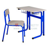 Durable Metal Frame Wooden Single Desk and Chair for School