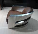 Stainless Steel Armrest Chair, Hotel Chair, Brown Genuine Leather Single Chair, Angle Chair Yh-212