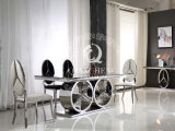 Modern Design Dining Table with Tempered Black Glass Top