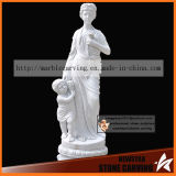 White Marble Mother and Son Statues in Garden Ns048